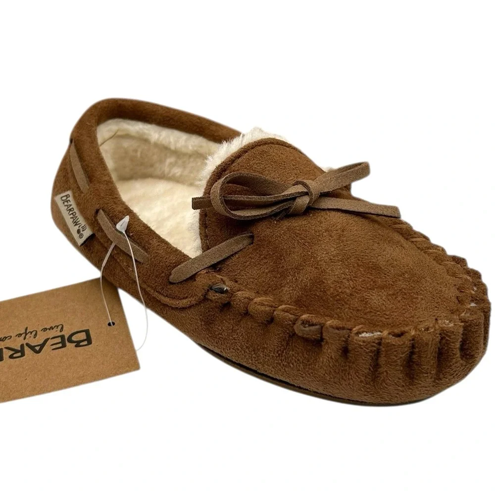 Bearpaw Boys Faux Fur Lined Slippers Size 13-1Y (M) Brown Warm Cozy Winter Shoes